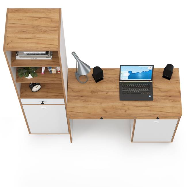 Письменный стол с пеналом Вуди цвет белый премиум/дуб крафт золотой
