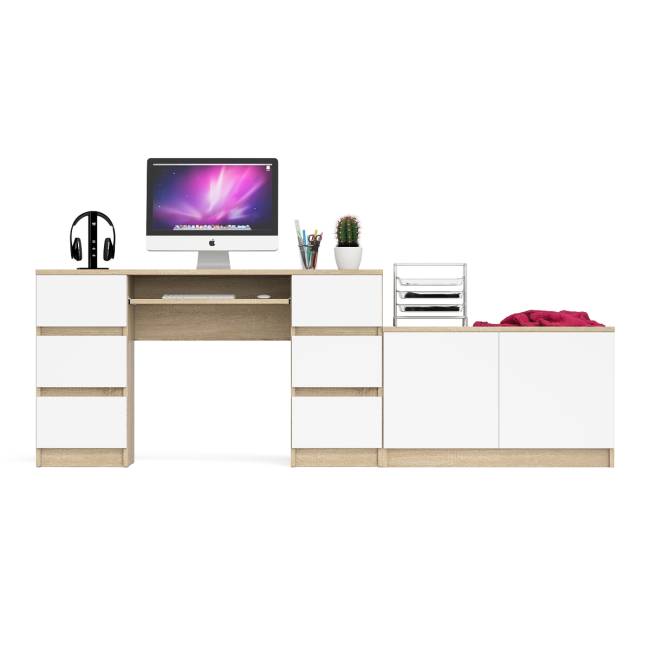 Двухтумбовый компьютерный стол Мори МС-2 с широкой тумбой на 900 цвет дуб сонома/белый