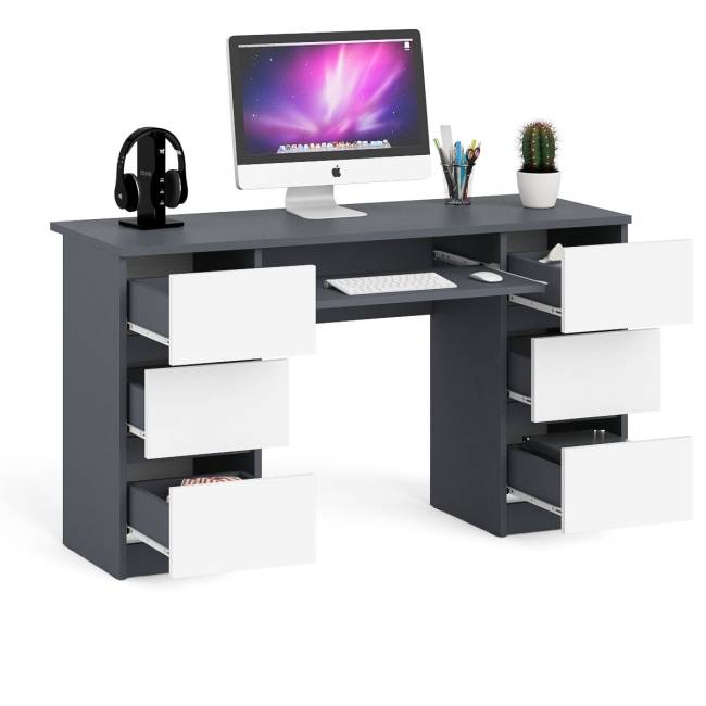 Компьютерный стол с двумя тумбами Мори МС-2 цвет графит/белый Компьютерный стол с двумя тумбами Мори МС-2 цвет графит/белый