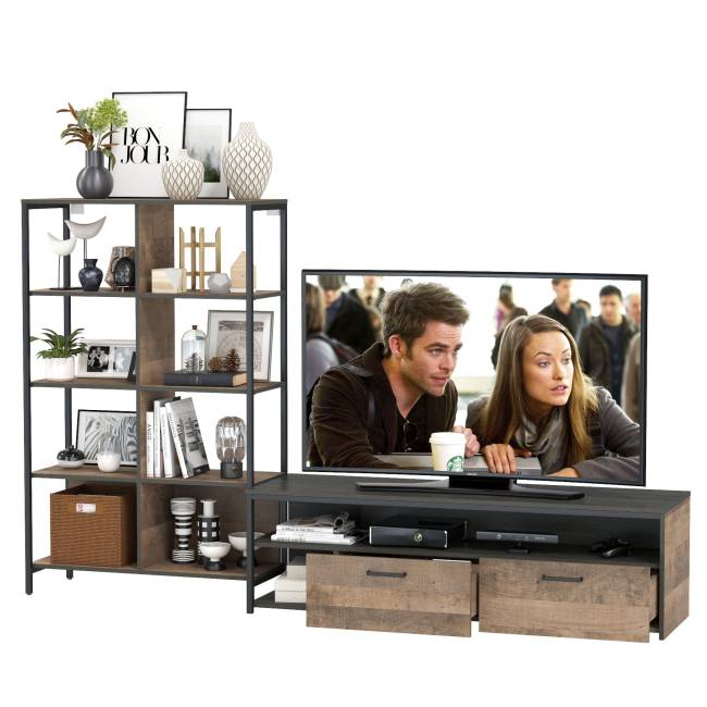 TV-тумба со стеллажом Трувор 13.151.02 цвет дуб гранж песочный/интра TV-тумба со стеллажом Трувор 13.151.02 цвет дуб гранж песочный/интра