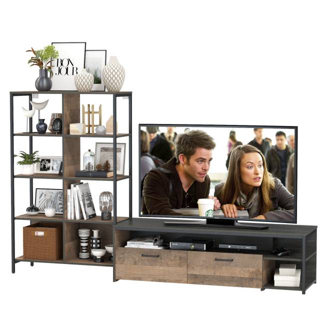 TV-тумба со стеллажом Трувор 13.151.02 цвет дуб гранж песочный/интра TV-тумба со стеллажом Трувор 13.151.02 цвет дуб гранж песочный/интра