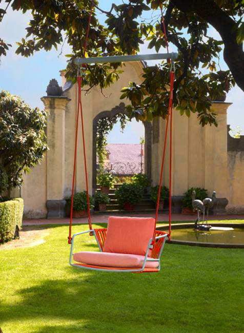 Качели плетеные Lisa Swing голубой, оранжевый 730х650х1750 мм