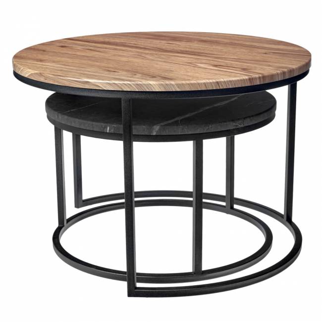 Набор кофейных столиков Tango орех и серый мрамор с чёрными ножками, 2шт Набор кофейных столиков Tango орех и серый мрамор с чёрными ножками, 2шт