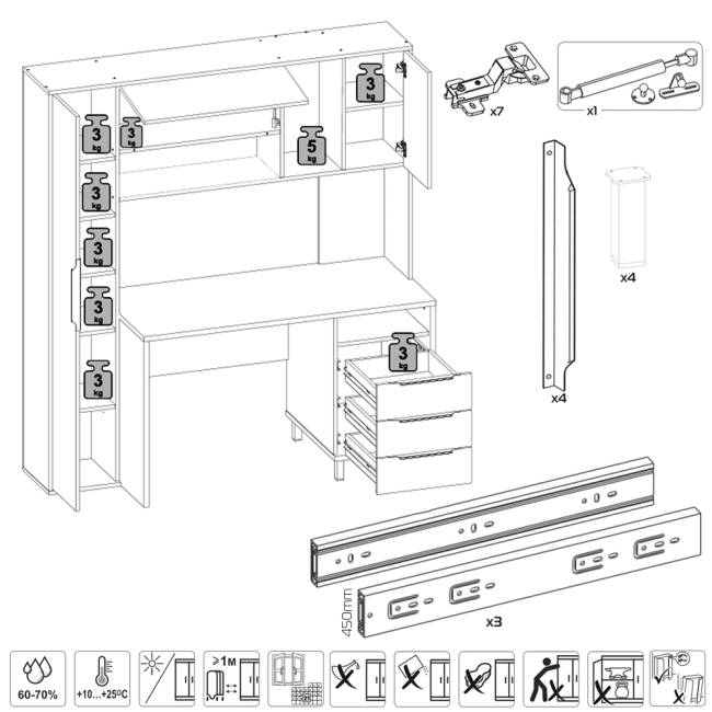 Два компьютерных стола с тумбой и надстройкой Комфорт 12.95N цвет дуб сонома/сатин/тёмно-серый/белый премиум