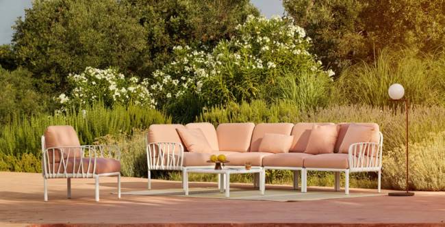 Диван пластиковый с подушками Komodo 5 белый, розовый 2940х1540х880 мм