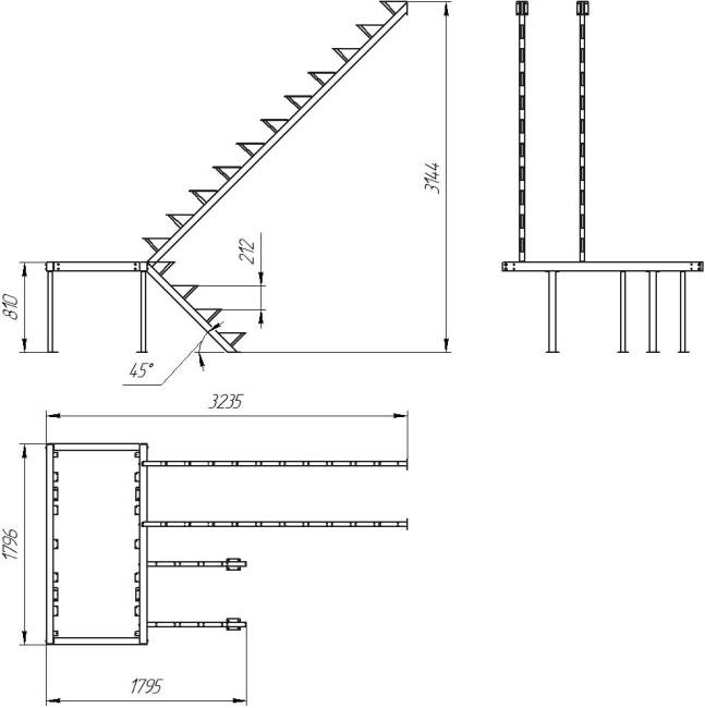 Каркас к лестнице ЛЕС-06 универсальной (поворот 180 градусов) 3184 проем 900-2335, Белый