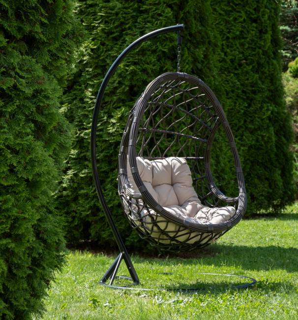 "Венеция" подвесное кресло-кокон из искусственного ротанга, цвет бронзовый с бежевой подушкой "Венеция" подвесное кресло-кокон из искусственного ротанга, цвет бронзовый с бежевой подушкой