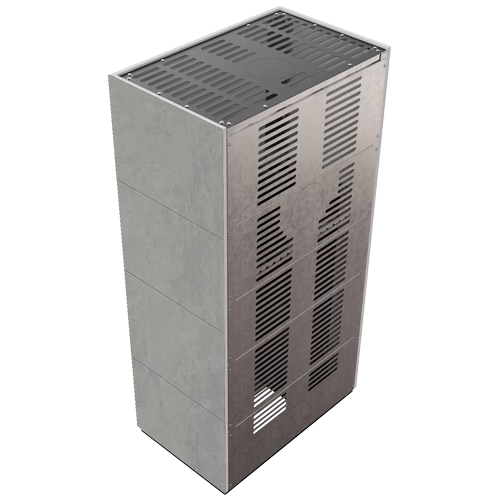 Каминокомплект Kratki PRO FLOKI CEMENTO GRIGIO BOCCIARDATA, угловое стекло слева