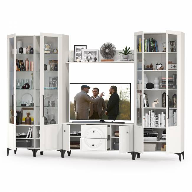 Валенсия стенка в гостиную № 66 цвет белый шагрень Валенсия стенка в гостиную № 66 цвет белый шагрень