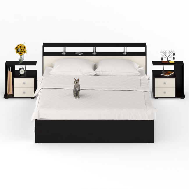 Кровать с ящиками 1800 Камелия + две тумбы цвет венге/дуб лоредо