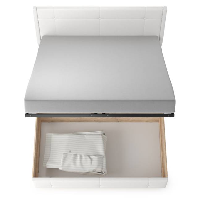 Кровать Муссон с подъёмным ортопедическим основанием цвет дуб эндгрейн элегантный/искусственная кожа белая Кровать Муссон с подъёмным ортопедическим основанием цвет дуб эндгрейн элегантный/искусственная кожа белая