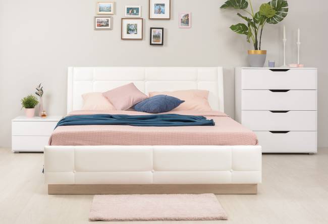 Кровать Муссон с подъёмным ортопедическим основанием цвет дуб эндгрейн элегантный/искусственная кожа белая Кровать Муссон с подъёмным ортопедическим основанием цвет дуб эндгрейн элегантный/искусственная кожа белая