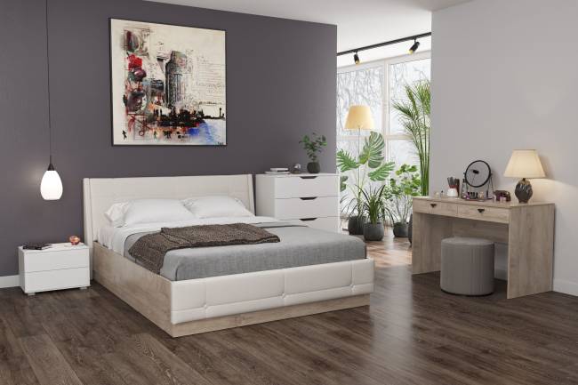 Кровать Муссон с подъёмным ортопедическим основанием цвет дуб эндгрейн элегантный/искусственная кожа белая Кровать Муссон с подъёмным ортопедическим основанием цвет дуб эндгрейн элегантный/искусственная кожа белая