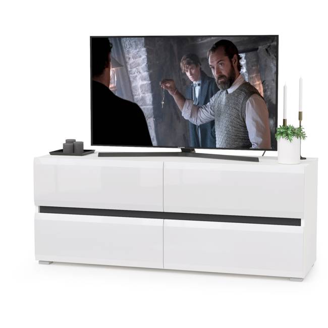 Две ТВ тумбы Сидней с полками цвет белый/чёрный/фасады МДФ белый глянец