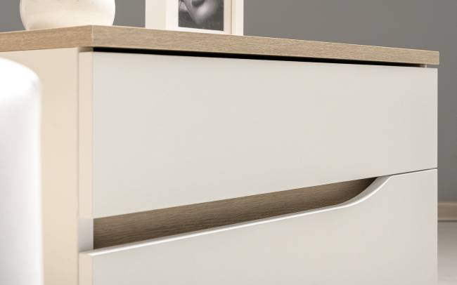 Кровать Муссон 1600 с ортопедическим основанием с тумбочкой и комодом с зеркалом цвет белый/дуб эндгрейн элегантный