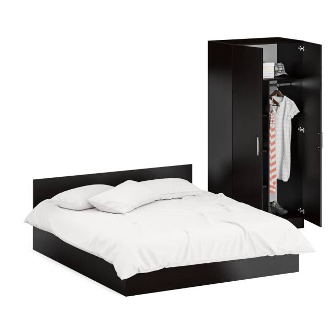 Кровать двуспальная 1800 со шкафом для одежды 2-х створчатым Стандарт цвет венге